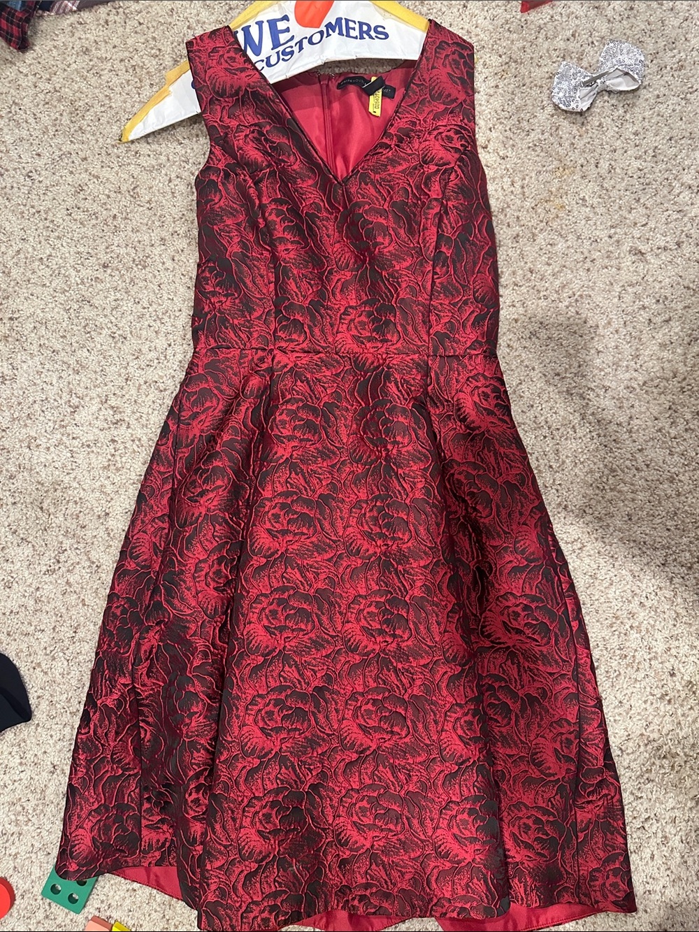 Red Floral V-Neck Fit & Flare Dress